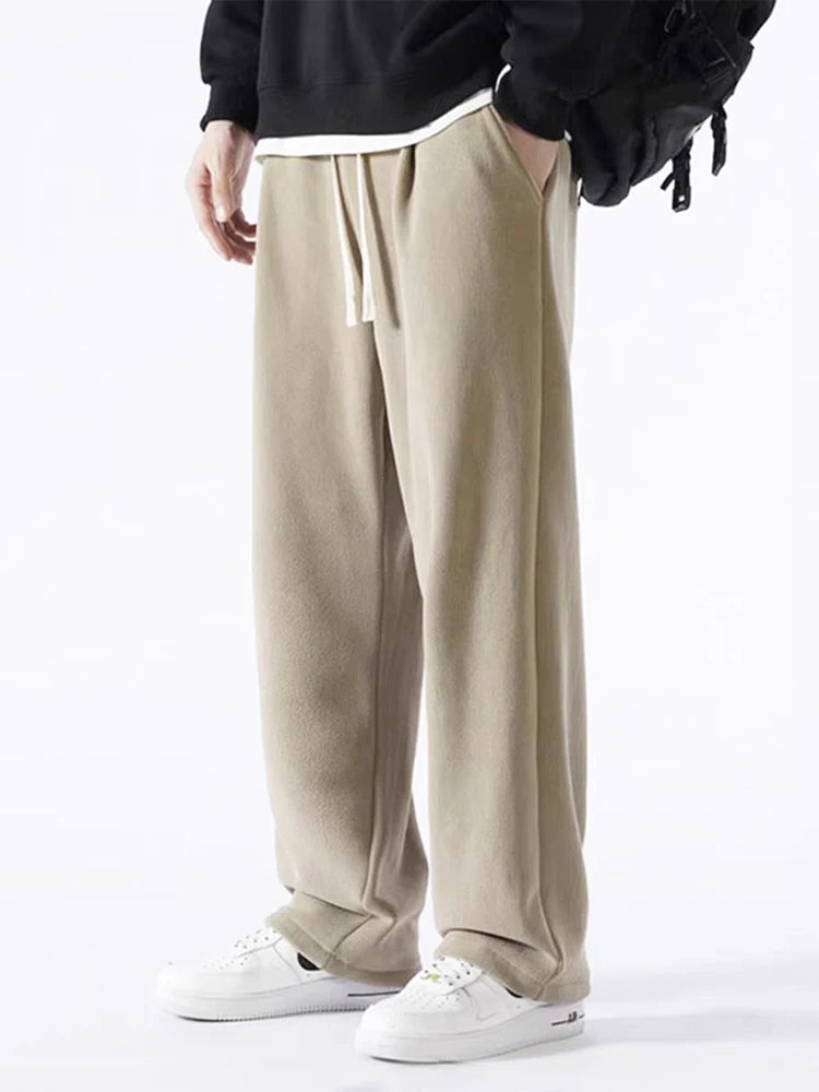 MYOVV Men's Thermal Wide-Leg Fleece Pants
