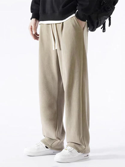 MYOVV Men's Thermal Wide-Leg Fleece Pants