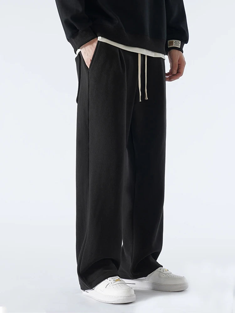 MYOVV Men's Thermal Wide-Leg Fleece Pants