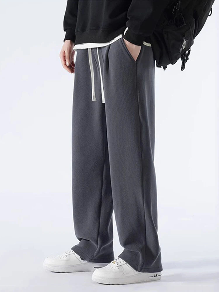 MYOVV Men's Thermal Wide-Leg Fleece Pants