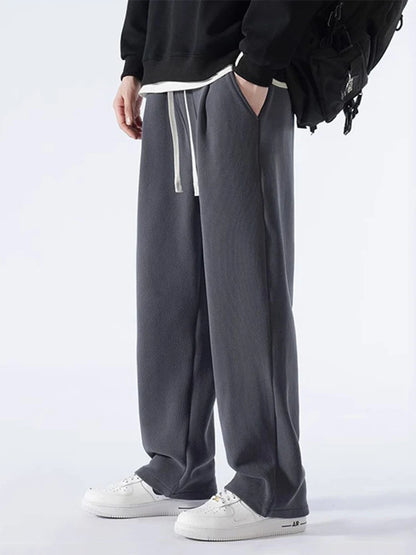 MYOVV Men's Thermal Wide-Leg Fleece Pants